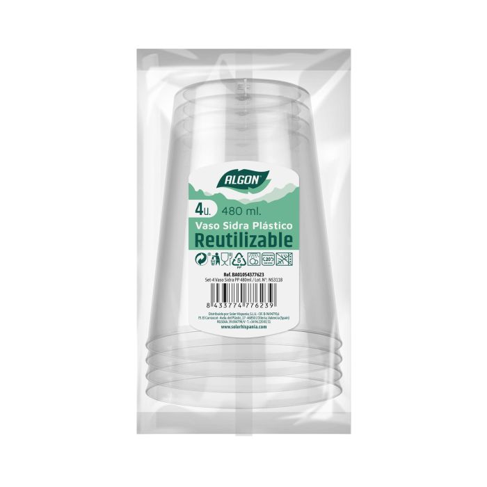Set de 4 vasos para sidra Algon 480 ml (50 Cajas) 2 Set de 4 vasos para sidra Algon 480 ml (50 Cajas) 2