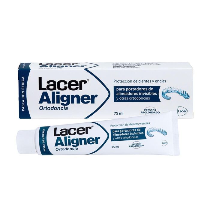 Lacer Aligner Pasta Dental 75 ml - Sin Gluten, Anticaries, Antiplaca y Antisarro - Para Ortodoncia Invisible - Sabor Menta