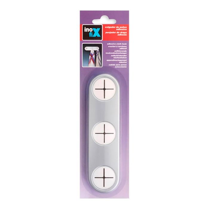 Inofix Colgador paños cocina adhesivo cromo mate 2083-7-000 - Colgador triple en PVC flexible, color cromado mate, para cocina 1 Inofix Colgador paños cocina adhesivo cromo mate 2083-7-000 - Colgador triple en PVC flexible, color cromado mate, para cocina 1