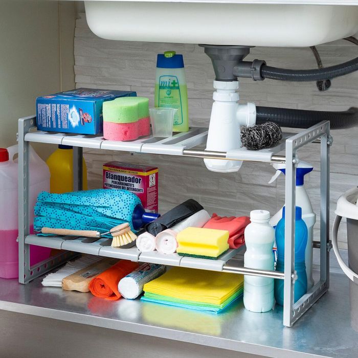 Estantería Extensible para Fregadero Shibblek InnovaGoods 2 Estantes 2 Estantería Extensible para Fregadero Shibblek InnovaGoods 2 Estantes 2