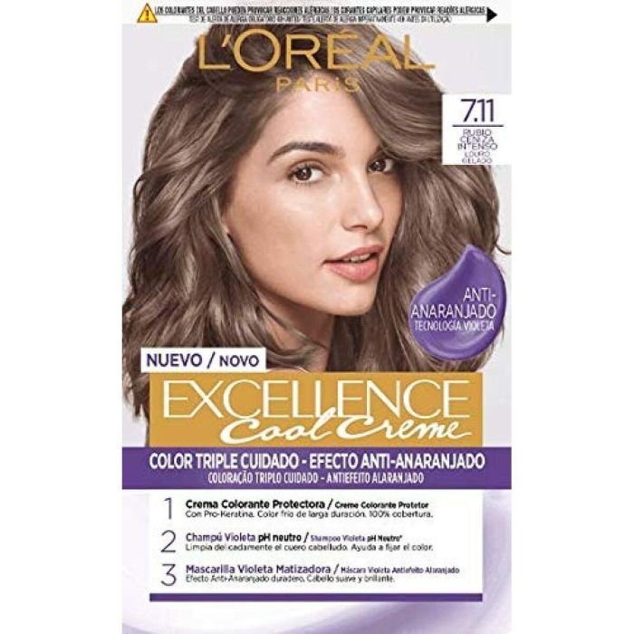 L'Oréal Paris Excellence Cool Tinte de Pelo - 7 Rubio, 100% Cobertura Canas, 192 ml L'Oréal Paris Excellence Cool Tinte de Pelo - 7 Rubio, 100% Cobertura Canas, 192 ml