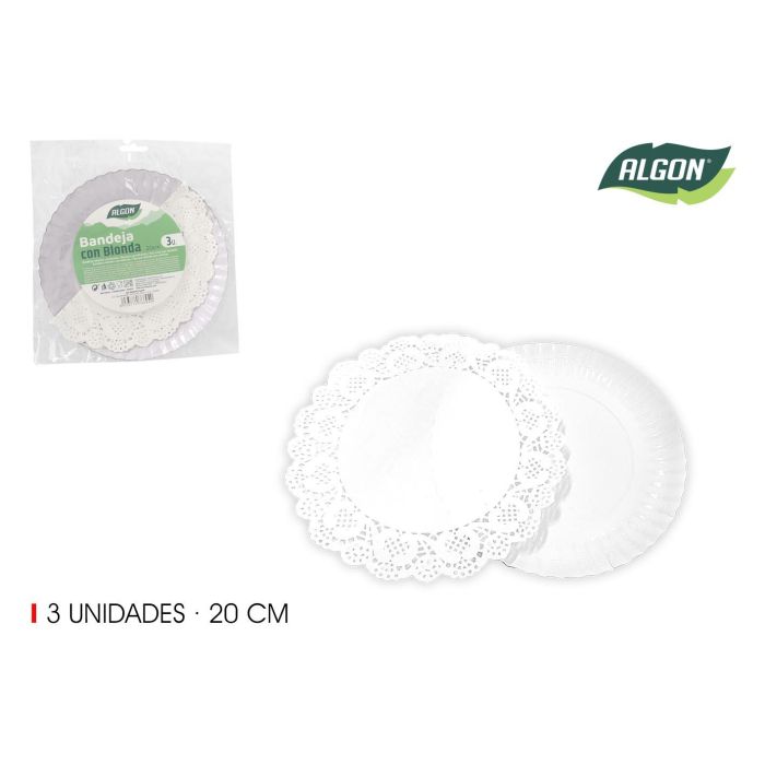 Set de 3 Bandejas Redondas con Blonda 20 cm Algon (24 Unidades) Set de 3 Bandejas Redondas con Blonda 20 cm Algon (24 Unidades)