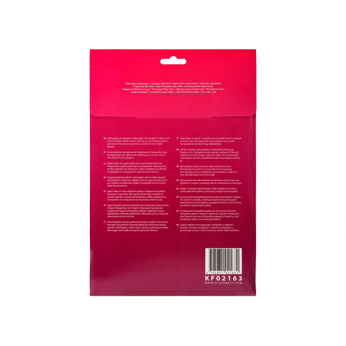 Q-connect KF02163 Papel Fotográfico Glossy A4 260gr Digital Photo Ink-Jet para Impresora Bolsa 20 Hojas Alta Calidad 4