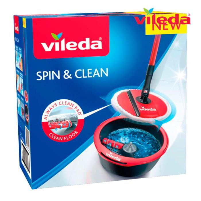 Vileda 161821 Fregona Giratoria Spin & Clean, Sistema de Limpieza con Rodillo Auto-Limpiante Mopa y Cubo Rojo/Negro Kit Completo 1 Vileda 161821 Fregona Giratoria Spin & Clean, Sistema de Limpieza con Rodillo Auto-Limpiante Mopa y Cubo Rojo/Negro Kit Completo 1