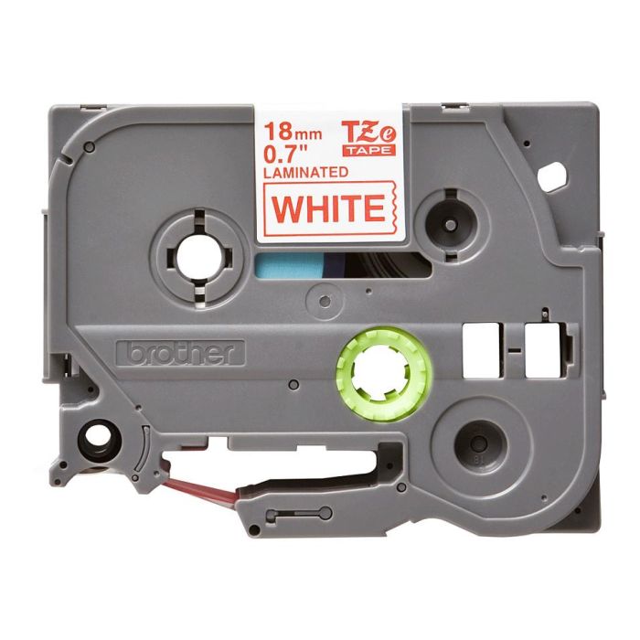 BROTHER Cinta laminada Texto rojo sobre fondo blanco. Ancho: 18 mm. Longitud: 8 m 1