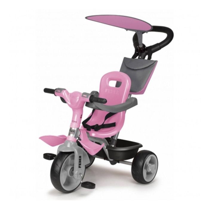 Feber 8/12132 Triciclo Baby Plus Music Pink con Luces, Sonido, Parasol, Cinturón de Seguridad, Asiento Regulable y Ruedas Silenciosas