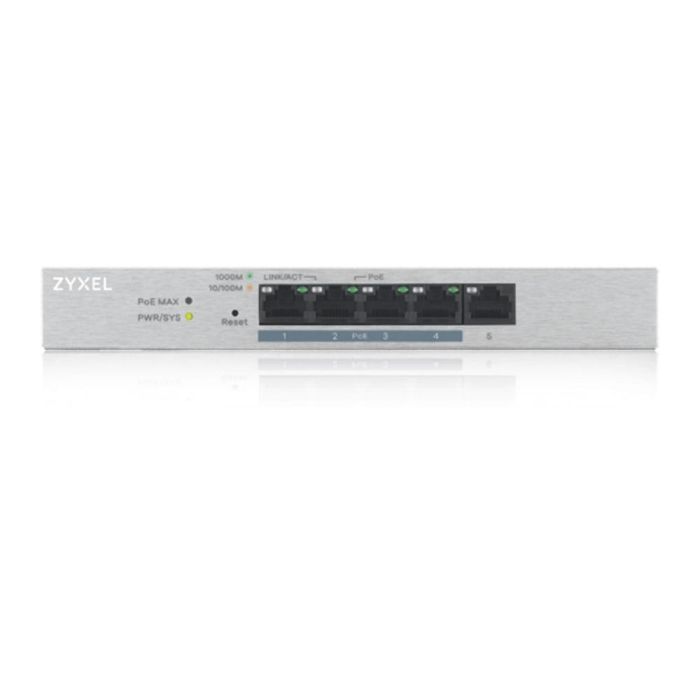 Zyxel GS1200-5HP v2 - Switch Gestionado Gigabit Ethernet con 5 Puertos RJ-45 PoE y 10 Gbit/s de Capacidad de Conmutación, Gris Zyxel GS1200-5HP v2 - Switch Gestionado Gigabit Ethernet con 5 Puertos RJ-45 PoE y 10 Gbit/s de Capacidad de Conmutación, Gris