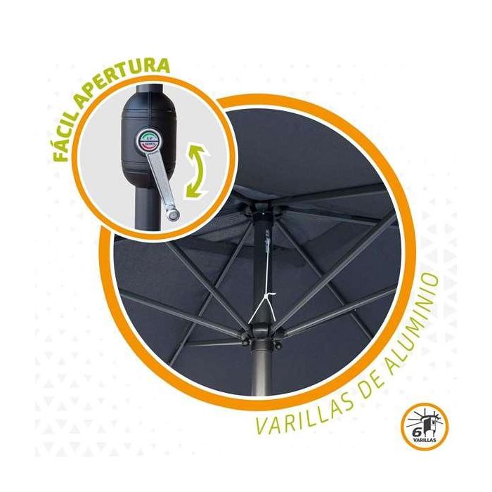 Parasol terraza 300 cm con chimenea y mástil de aluminio 4,8 cm color antracita 4 Parasol terraza 300 cm con chimenea y mástil de aluminio 4,8 cm color antracita 4