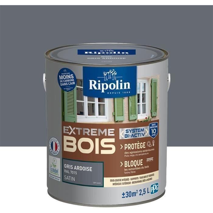 Pintura para Madera - Interior/Exterior - RIPOLIN - Ultra cubriente - Resiste la intemperie, los rayos UV y los golpes - Satinada - Gris Pizarra - 1 Pintura para Madera - Interior/Exterior - RIPOLIN - Ultra cubriente - Resiste la intemperie, los rayos UV y los golpes - Satinada - Gris Pizarra - 1