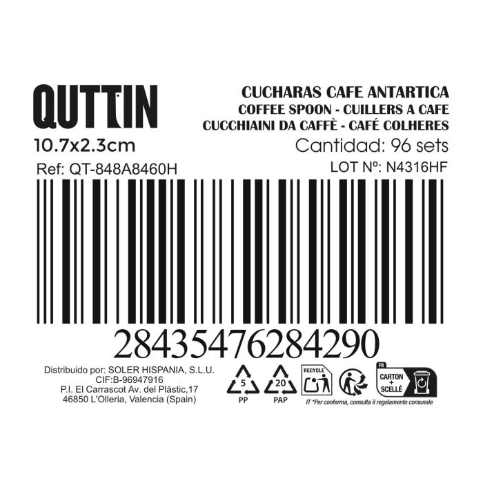 Set de 6 cucharas para café Antartica 1.5 mm - Inde (12 Cajas) 2 Set de 6 cucharas para café Antartica 1.5 mm - Inde (12 Cajas) 2