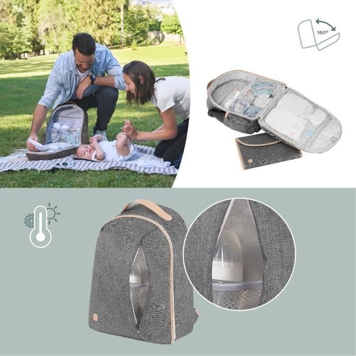 Mochila cambiador Babymoov Le Pyla, con gran bolsillo aislado - Cambiador incluido - Smokey 3