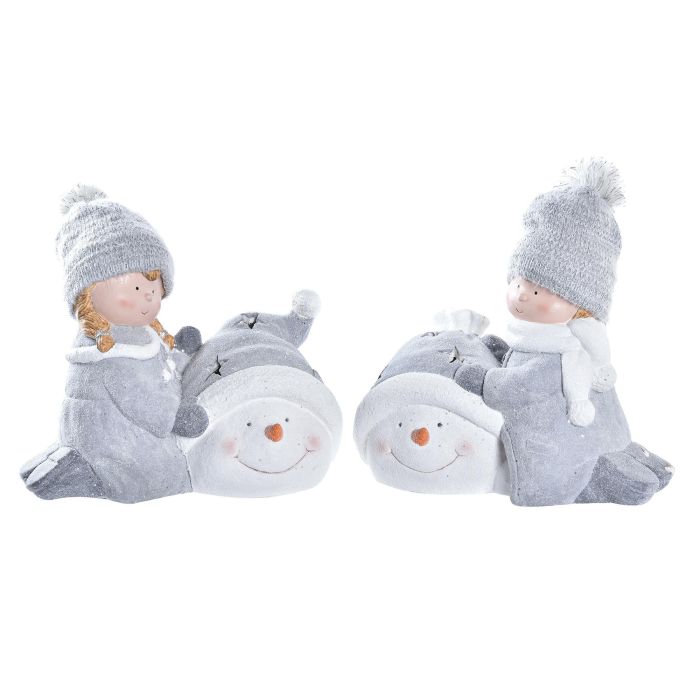 DKD Home Decor Figura de Navidad con Iluminación LED Diseño Fantasía en Magnesia y Poliéster Colores Blanco y Gris Set de 2 Unidades 22x33x36 cm