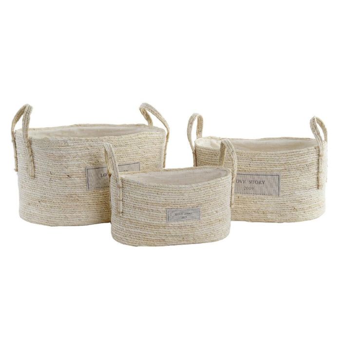 DKD Home Decor Cesta Boho Marron Claro Set de 3 Piezas Fibra y Algodón 23 x 20 x 34 cm 1