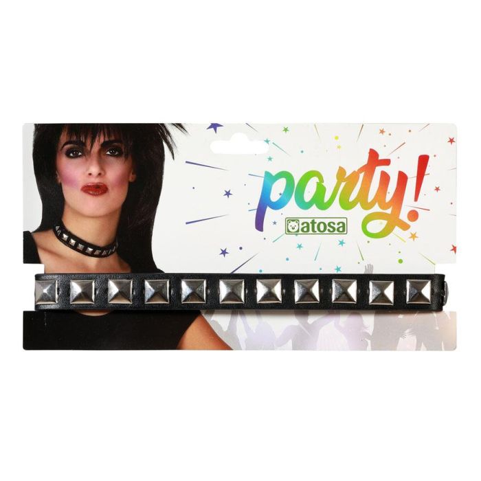 Collar Punk Años 80 Metalizado Negro Tachuelas Choker Accesorio Adulto 1