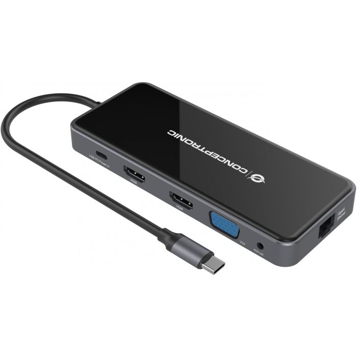 Conceptronic DONN15G Estación de Acoplamiento 12 en 1 USB Tipo C con HDMI/VGA/USB-C PD/USB 3.0/GbE/AUX 6