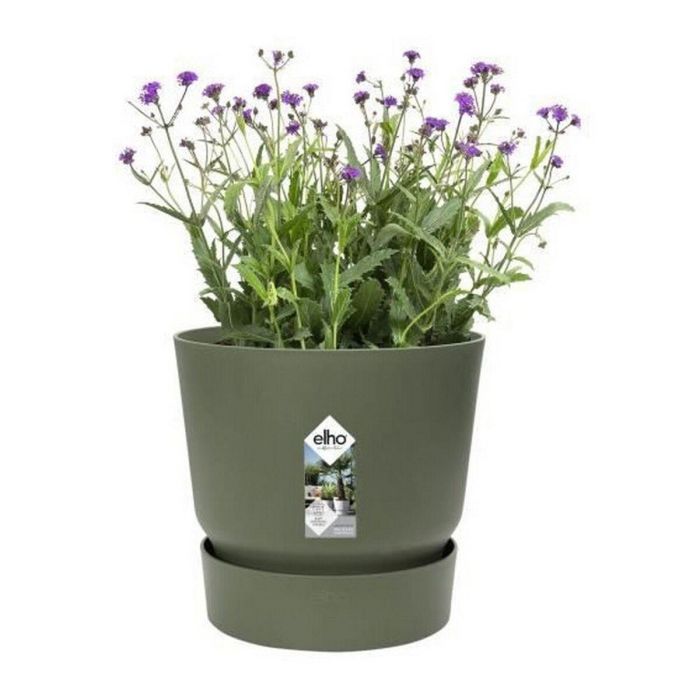 Elho Greenville 40 Macetero Redondo Exterior Ø 39 x H 36,8 cm Verde hoja, Plástico 100% Reciclado, Resistente a Heladas con Depósito de Agua 3