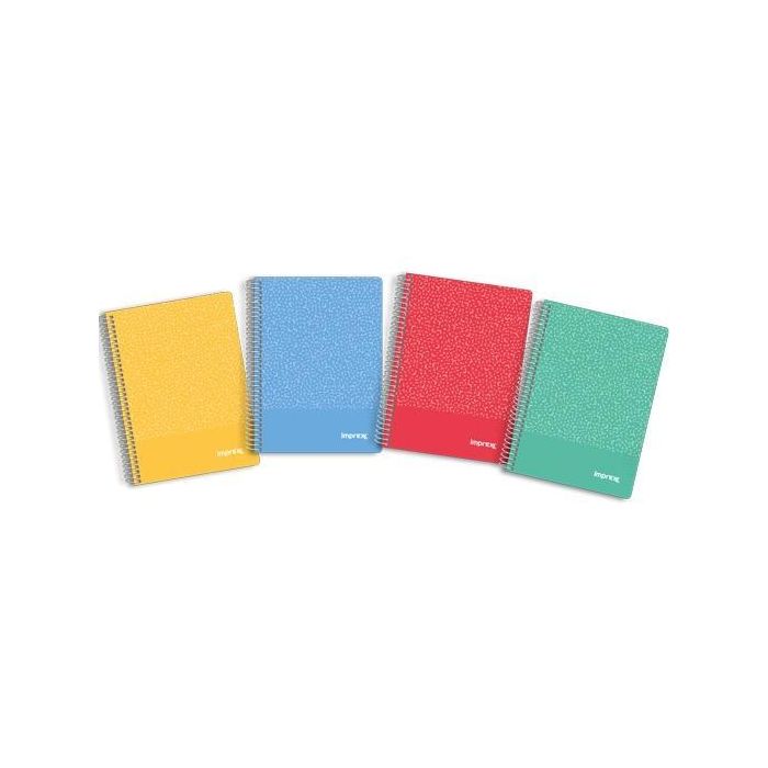 IMPREX Cuaderno Espiral Tapa PP A5 80 Hojas 90 gr Cuadrícula 4x4 Colores Surtidos (Amarillo, Rojo, Verde, Azul) - 4 Unidades (4 Unidades)