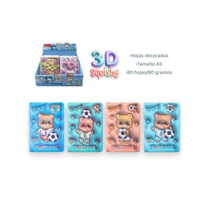 Roymart Libretas 3D Futbol And Bear A5 80 gr 4 Diseños Expositor 12 Unidades
