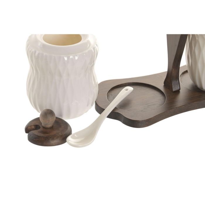 DKD Home Decor Azucarero Basicos Pengjia 25 Porcelana Bambu Blanco Marron Oscuro 9 x 15 x 19.5 cm Set de 2 2