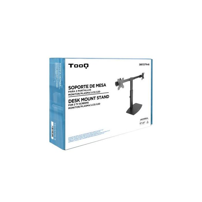 TooQ DB1727TN-B Soporte de Sobremesa para 2 Monitores 17-27" Brazo Pistón Gas Inclinable Giratorio hasta 6kg/brazo VESA 75/100 Negro 10