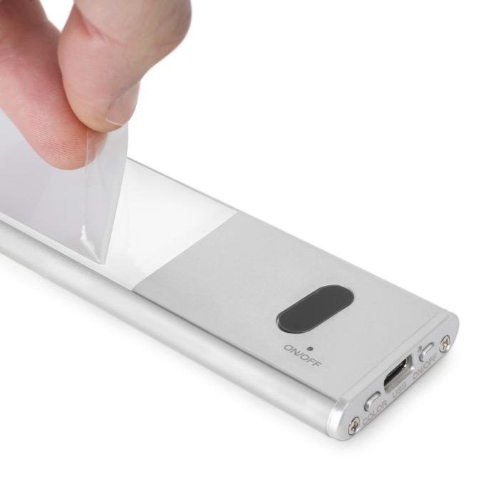 Emuca Aplique LED recargable por USB Kaus con sensor táctil de proximidad, L400mm, Plástico y Aluminio, Anodizado mate 9