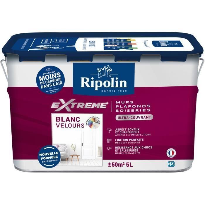 Pintura extrema para paredes y techos - Blanco terciopelo - RIPOLIN - 5 L