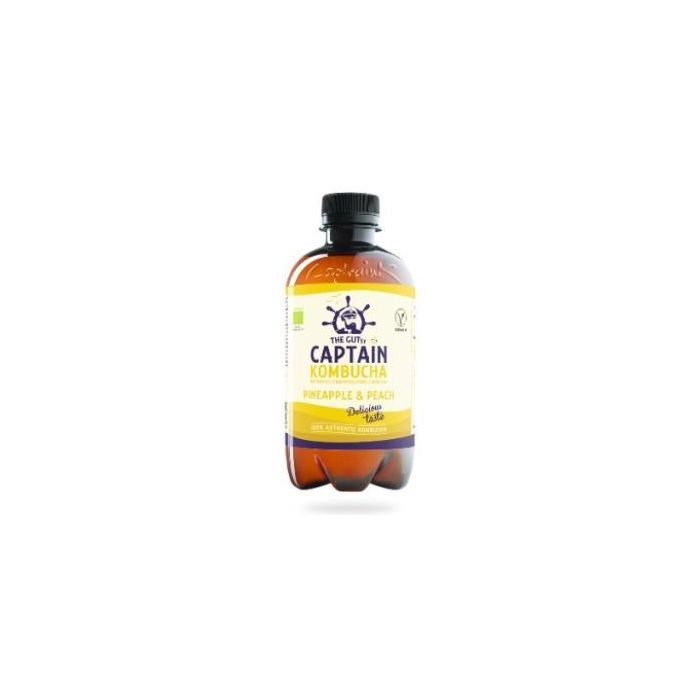 CAPTAIN Kombucha Piña-Melocotón Bio 400ml - Bebida Fermentada con Probióticos, Baja en Calorías y Sin Gluten