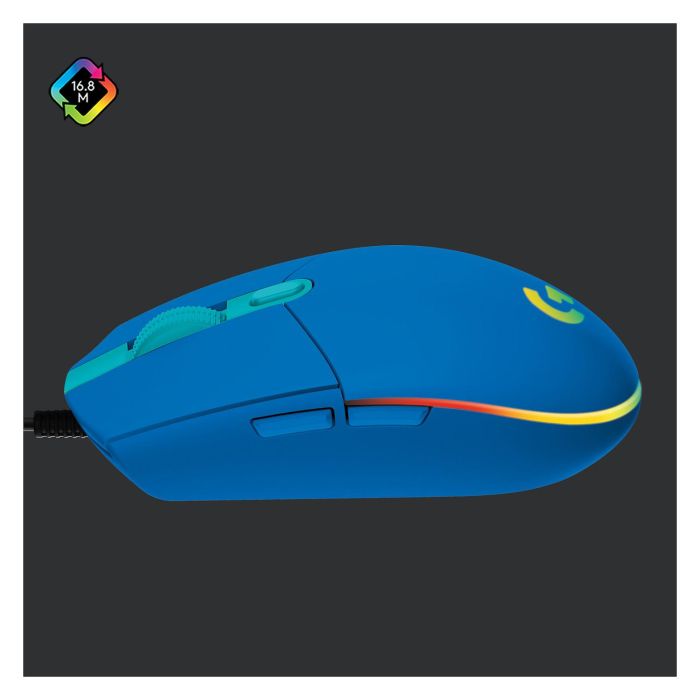 Logitech G203 Lightsync Gaming - Ratón óptico cableado USB, 8000 DPI, 6 botones, RGB, azul