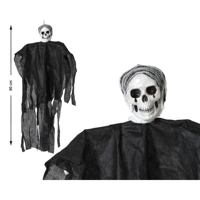 Decoración Colgante Esqueleto Anciano Con Lágrimas Negras 90 cm Figura Tenebrosa para Ambientes Macabros