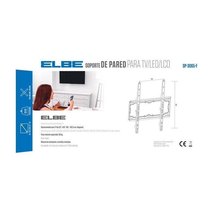Elbe SP-3065-F Soporte de Pared Fijo para TV de 30-65 Pulgadas, Máximo 30kg, VESA 400x400, Negro 2