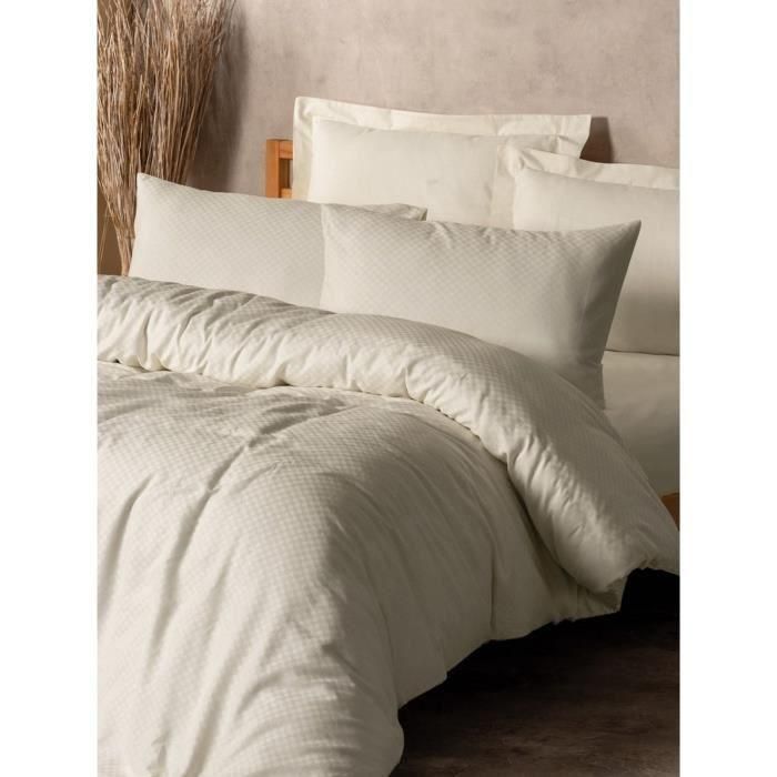 Juego de cama - 1 funda nórdica 220x240 cm + 2 fundas de almohada 60x60 cm - 100% algodón - Crema 3 Juego de cama - 1 funda nórdica 220x240 cm + 2 fundas de almohada 60x60 cm - 100% algodón - Crema 3