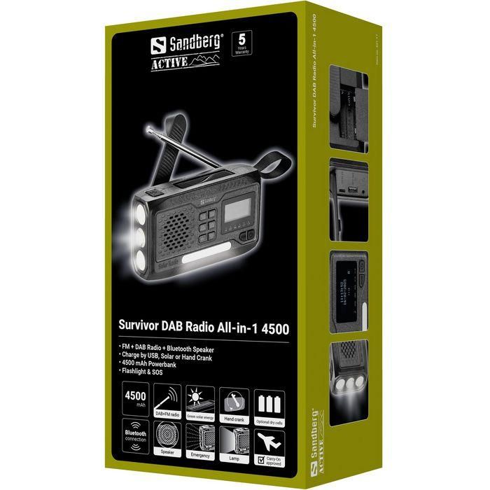 Sandberg 4500 Survivor Radio DAB/FM con Power Bank y Altavoz Bluetooth, Carga Solar/Manivela, Linterna 3 Sandberg 4500 Survivor Radio DAB/FM con Power Bank y Altavoz Bluetooth, Carga Solar/Manivela, Linterna 3