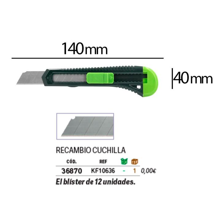 Cuter Q-Connect Plastico Ancho Con Asa Para Colgar Cuchilla 18 mm Xd-43 Blister 1 Unidad 1