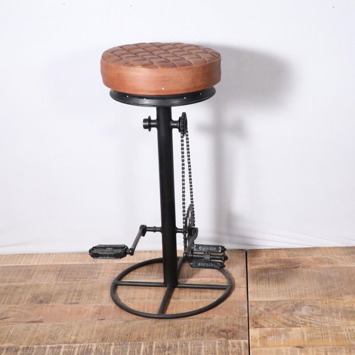 DKD Home Decor Taburete Vintage de Metal y Cuero Marrón Claro Negro, 38x44x82 cm de Alto