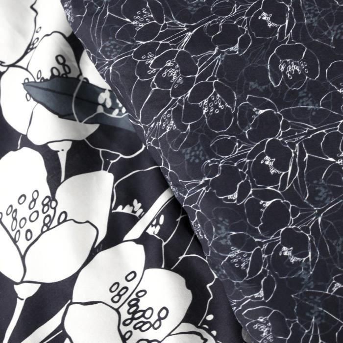Juego de ropa de cama Mawira - 2 personas - 260 x 240 cm - 100% algodón - Azul marino Estampado floral - HOY 2