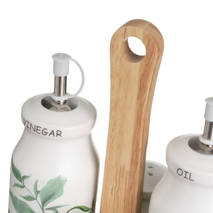 Set de Aceitera y Vinagrera GREENS Blanco Verde Madera Gres 210 ml 21 x 8,5 x 18 cm 4 Piezas 1