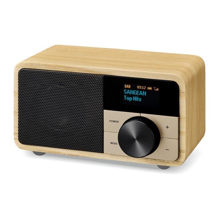 Sangean DDR-7 Radio Digital Personal de Madera Natural, DAB+, FM, Bluetooth 5.0, Pantalla OLED, 8W, Batería Recargable