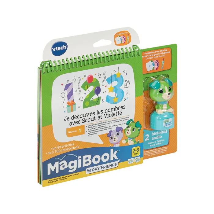 VTech Magibook Story'Friends Descubre Los Numeros Con Scout Y Violet + Personaje - Juego Educativo Infantil - Multicolor - Idioma Frances
