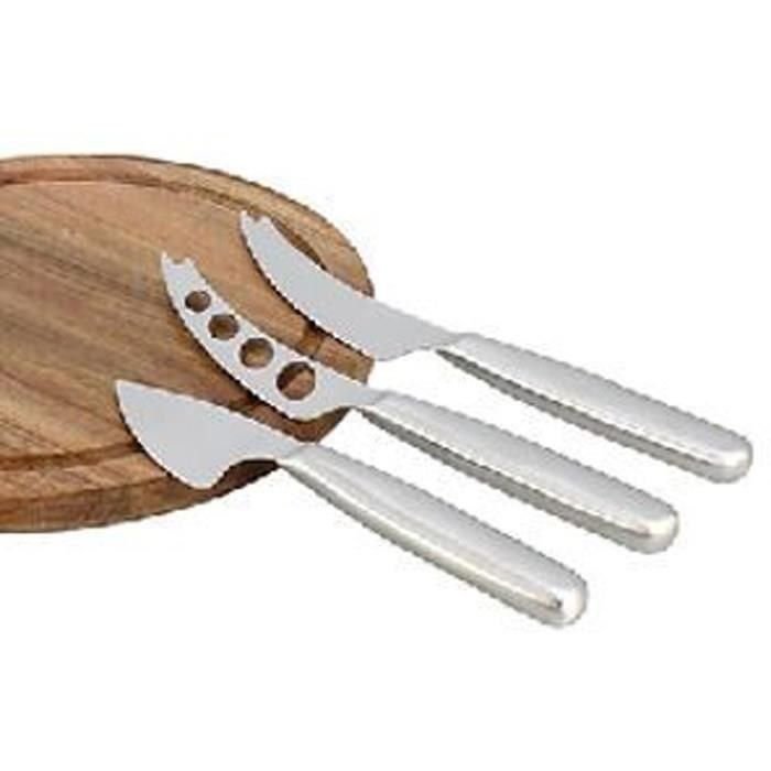 MENASTYL 5040076 Tabla de Cortar Rectangular de Madera de Acacia con 3 Cuchillos para Queso de Acero Inoxidable