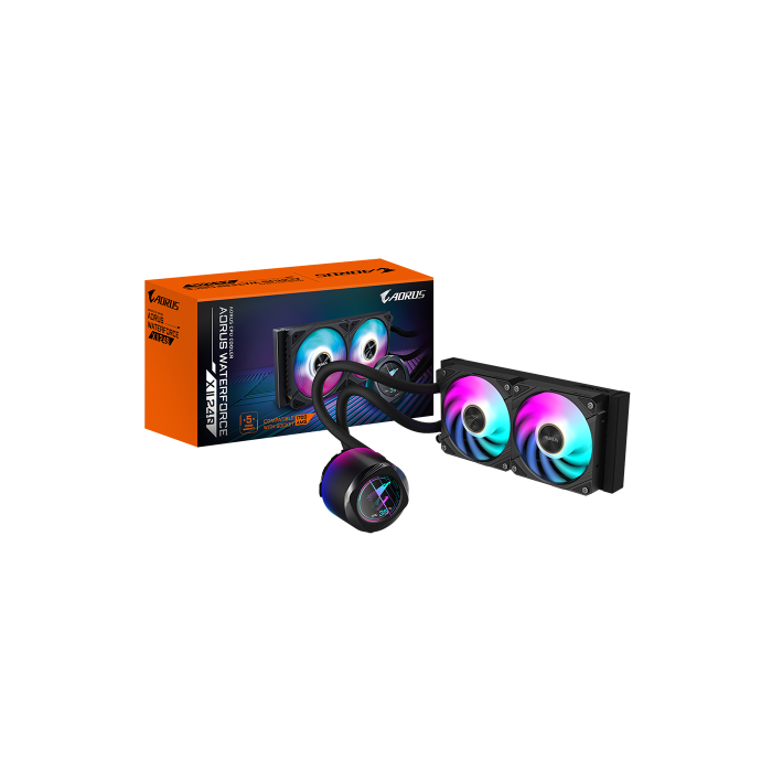 GIGABYTE Refrigeración líquida AIO AORUS WATERFORCE X II 240 para CPU - 2 ventiladores ARGB de 120 mm, pantalla LCD a todo color, mecanismo de bloqueo magnético, DAISY-CHAIN, compatible con Intel LGA 1700 y AMD AM5, garantía de 6 años GIGABYTE Refrigeración líquida AIO AORUS WATERFORCE X II 240 para CPU - 2 ventiladores ARGB de 120 mm, pantalla LCD a todo color, mecanismo de bloqueo magnético, DAISY-CHAIN, compatible con Intel LGA 1700 y AMD AM5, garantía de 6 años