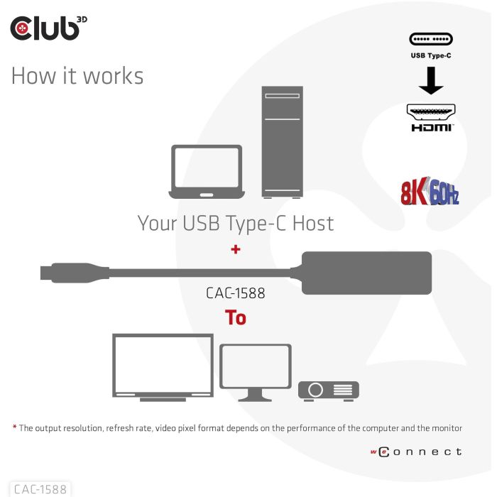 Club3D Adapter USB 3.2 Tipo C a HDMI 2.1 HDR10 8K 60Hz Activo 7 Club3D Adapter USB 3.2 Tipo C a HDMI 2.1 HDR10 8K 60Hz Activo 7