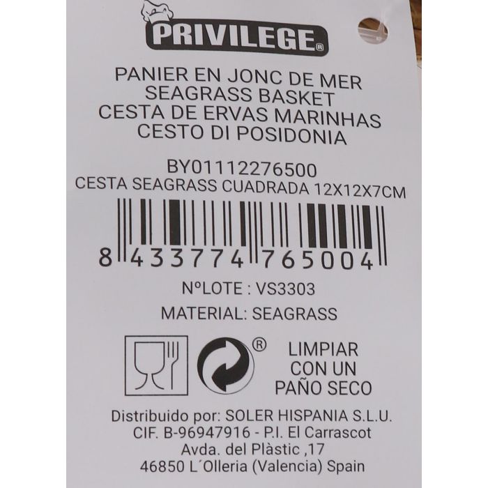 Cesta Seagrass Cuadrada 12x12x7 cm Privilege (24 Unidades) 4 Cesta Seagrass Cuadrada 12x12x7 cm Privilege (24 Unidades) 4