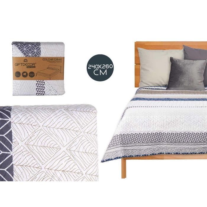 Giftdecor Colcha Reversible Hexagonos 240x260 cm - Azul, Blanco, Gris - 100% Poliéster (6 Unidades) Giftdecor Colcha Reversible Hexagonos 240x260 cm - Azul, Blanco, Gris - 100% Poliéster (6 Unidades)