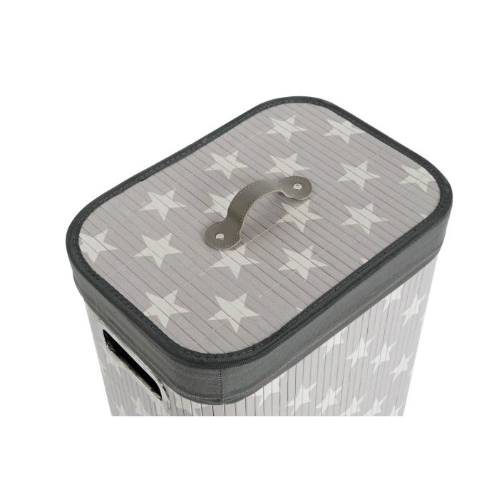 DKD Home Decor Cesta Ropa Set de 3 (2 Unidades) Gris Blanco Bambú Poliéster Algodón MDF 30 x 60 x 40 cm 1