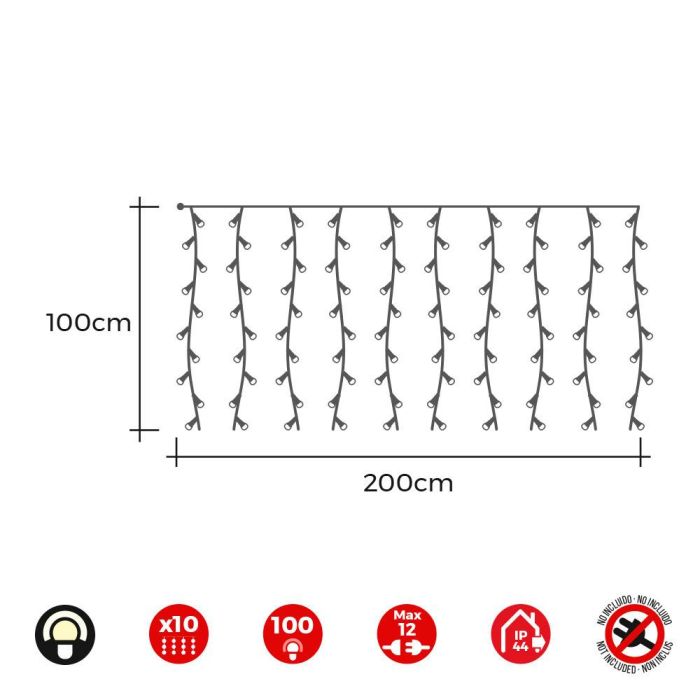 Cortina easy-connect 2x1m 10 tiras 100 leds blanco calido 30v (interior-exterior) total 1,8w 1