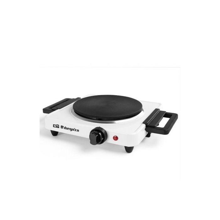 Orbegozo Cocina Eléctrica PE 2715 con 1 Placa y 1500W de Potencia, Superficie de Cocción de 185 mm, Asas Plegables y Termostato Regulable