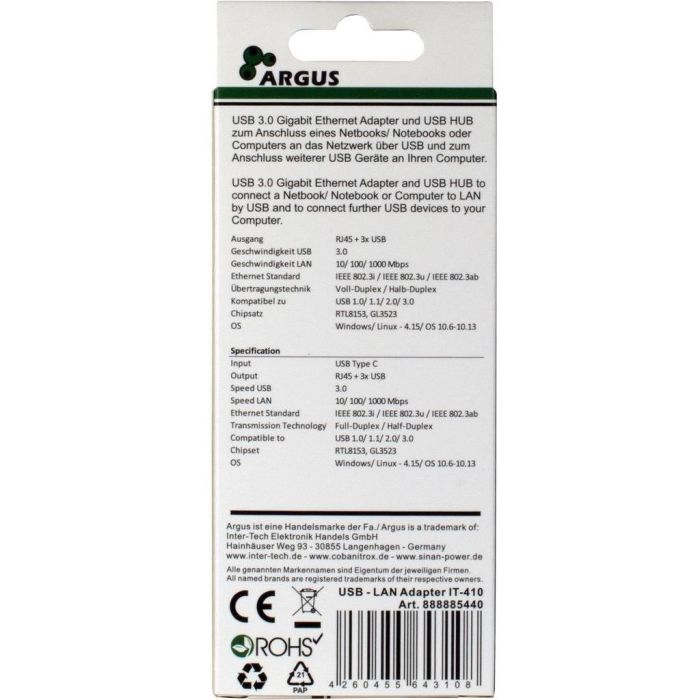 Inter-Tech IT-410 USB-C Hub 3 Puertos con RJ45 Gigabit Lan, USB 3.2 Gen 1 Type-C, Aluminio Negro 3 Inter-Tech IT-410 USB-C Hub 3 Puertos con RJ45 Gigabit Lan, USB 3.2 Gen 1 Type-C, Aluminio Negro 3