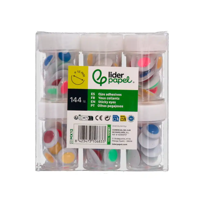 Liderpapel Ojo 15 mm Blanco con Pupila de Colores Surtidos Pack 144 Unidades 1