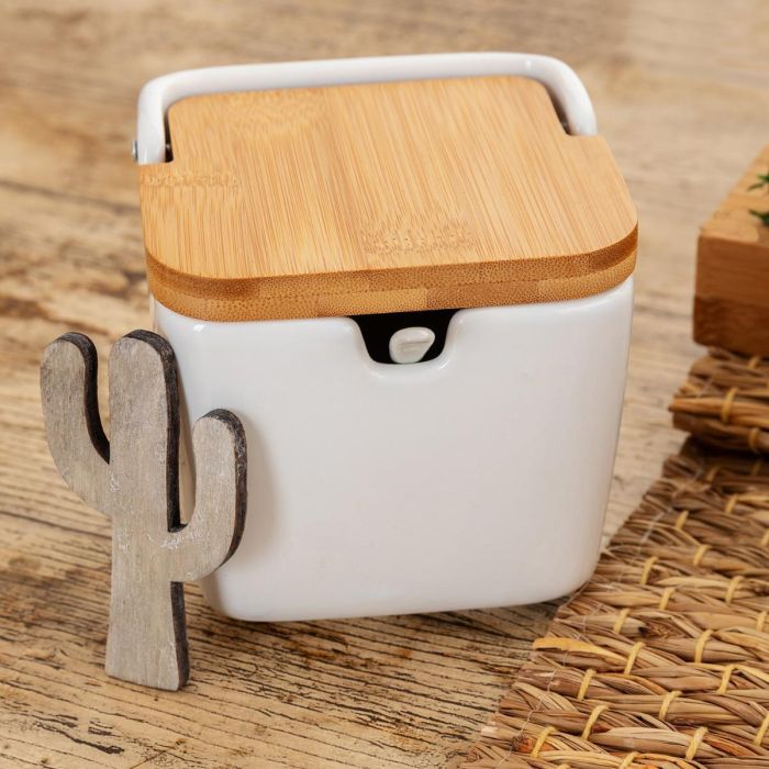 Quid Azucarero Cerámico Arizona Blanco Liso 10x10x11 cm. Recipiente Resistente y Duradero para Azúcar, Material 100% Saludable. 2