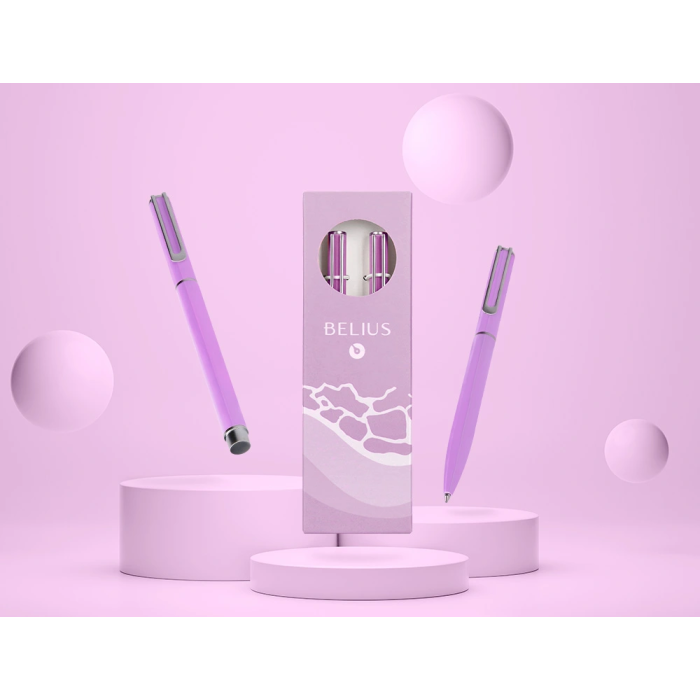 Belius Endless Summer Juego Bolígrafo y Roller Aluminio Morado y Plateado Tinta Azul Caja Diseño 1